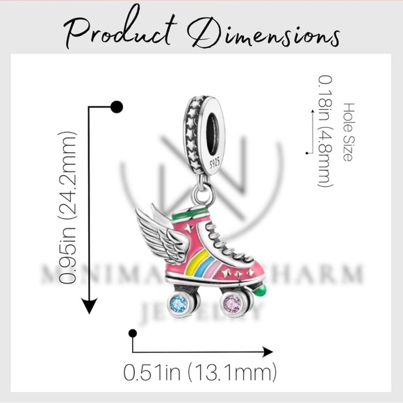NWOT Colorful Roller Skate Wings Dangle Charm Pendant Sterling Silver 925 - Picture 2 of 16